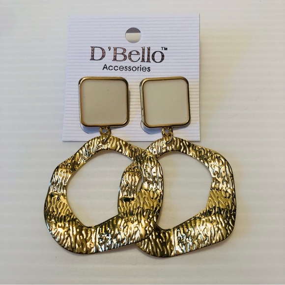 D'Bello Accessories Women's Chunky Earrings Gold Tone & Cream Retro 70s Style - Picture 1 of 6